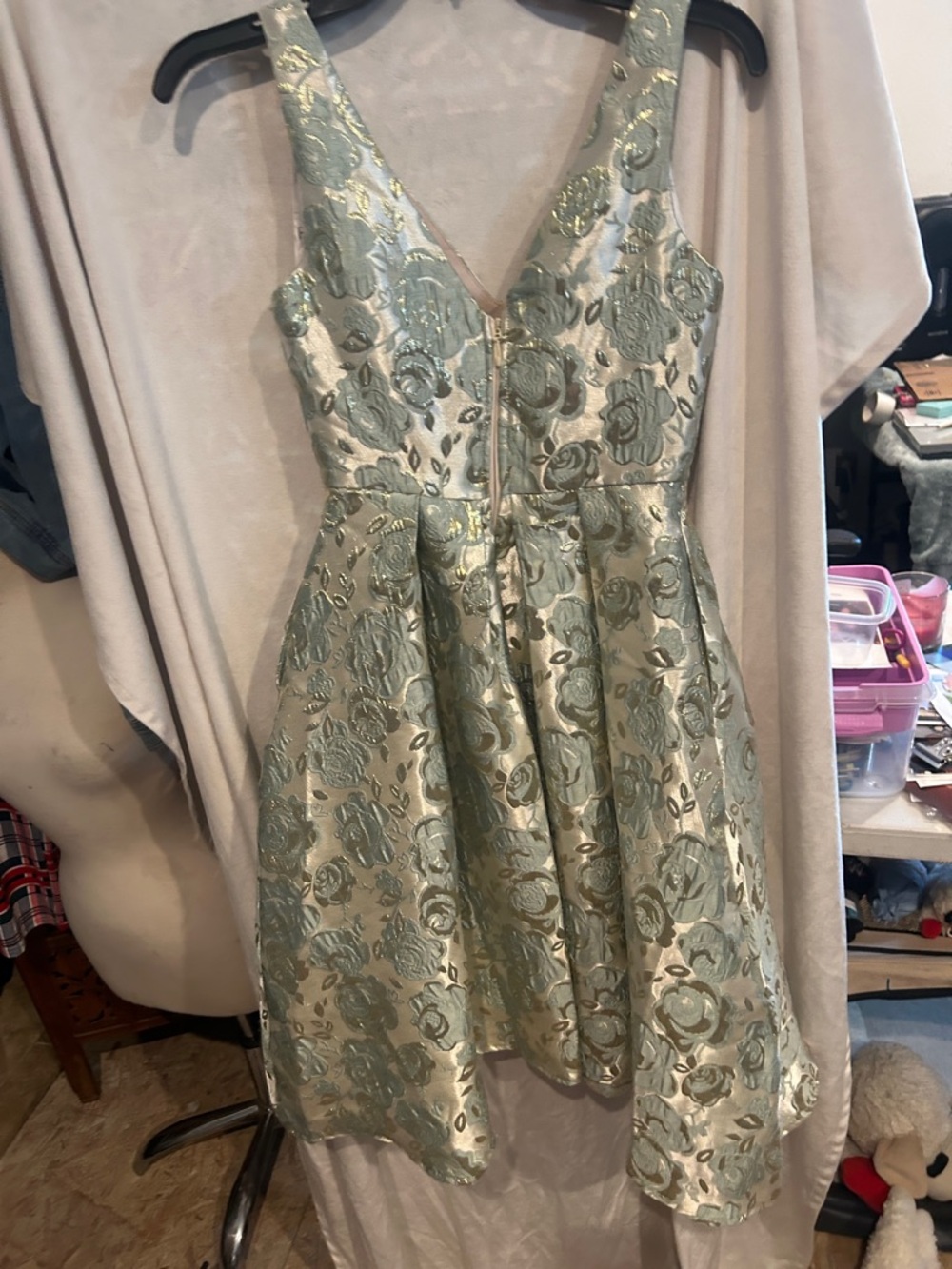 Lulu's Metallic Sage Green Floral Fit-and-Flare Dress - Picture 4 of 5